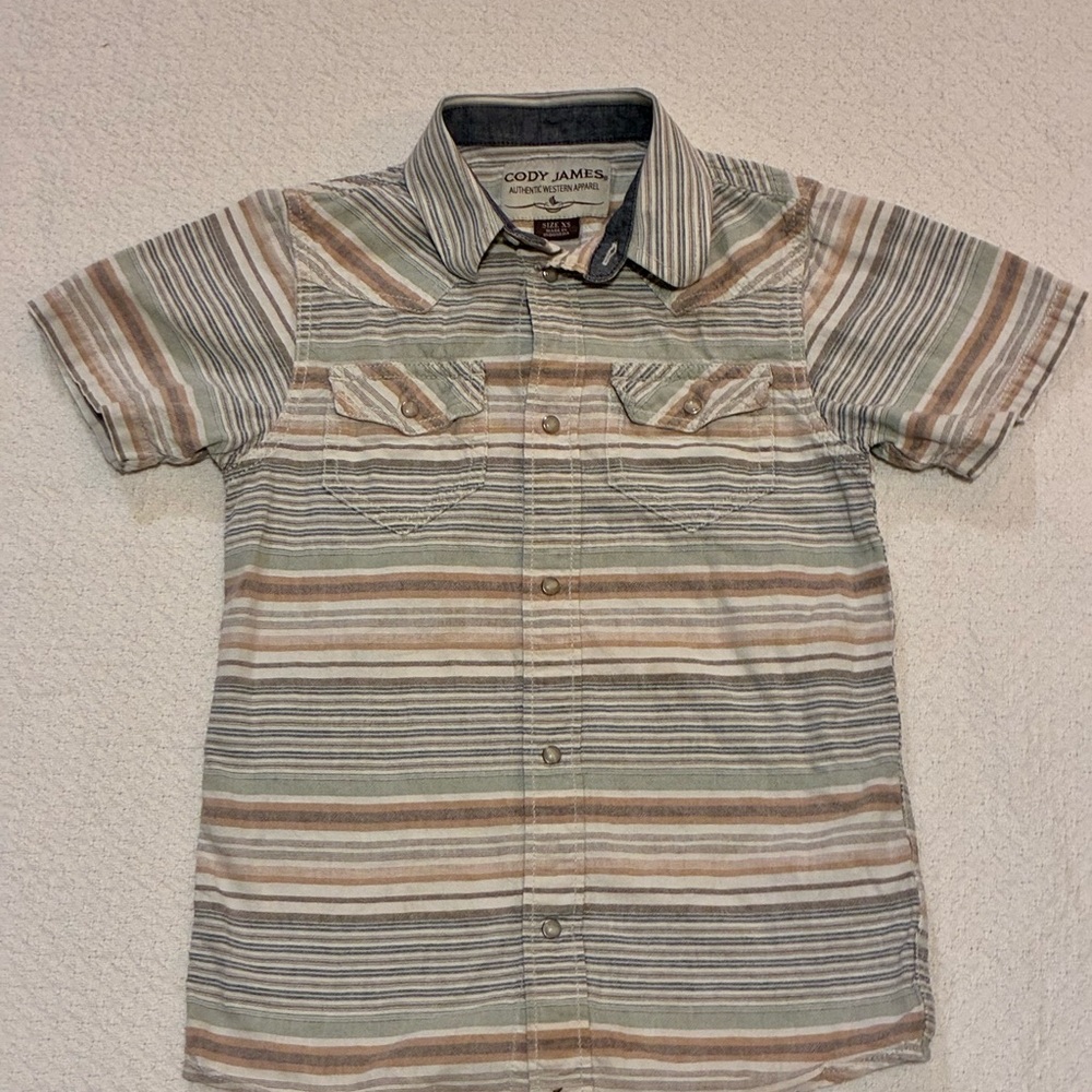Cody James Boys Striped Button Down Shirt - youth XS, 100% cotton, pearl-snap,